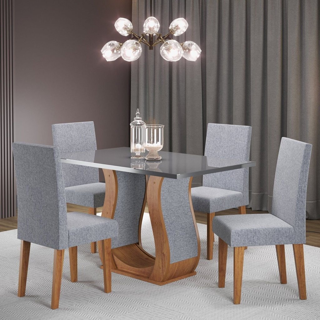 Mesa de Jantar Retangular 120x80cm Inovare com 4 Cadeiras Venus Mel/Cinza/Grafite