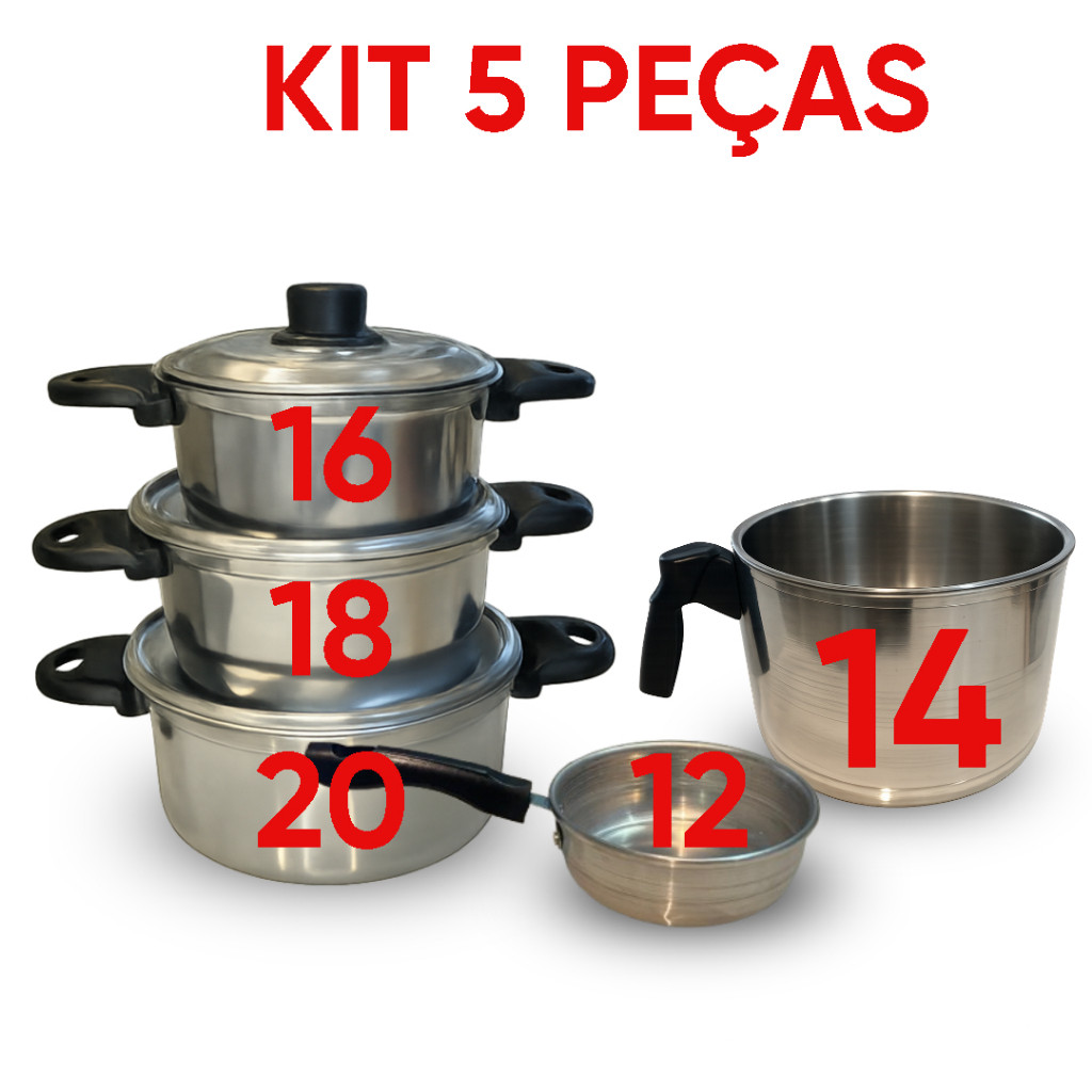 Kit Jogo de Panelas Alumínio Polido Grosso Caçarolas + Frigideira + Canecão Completo