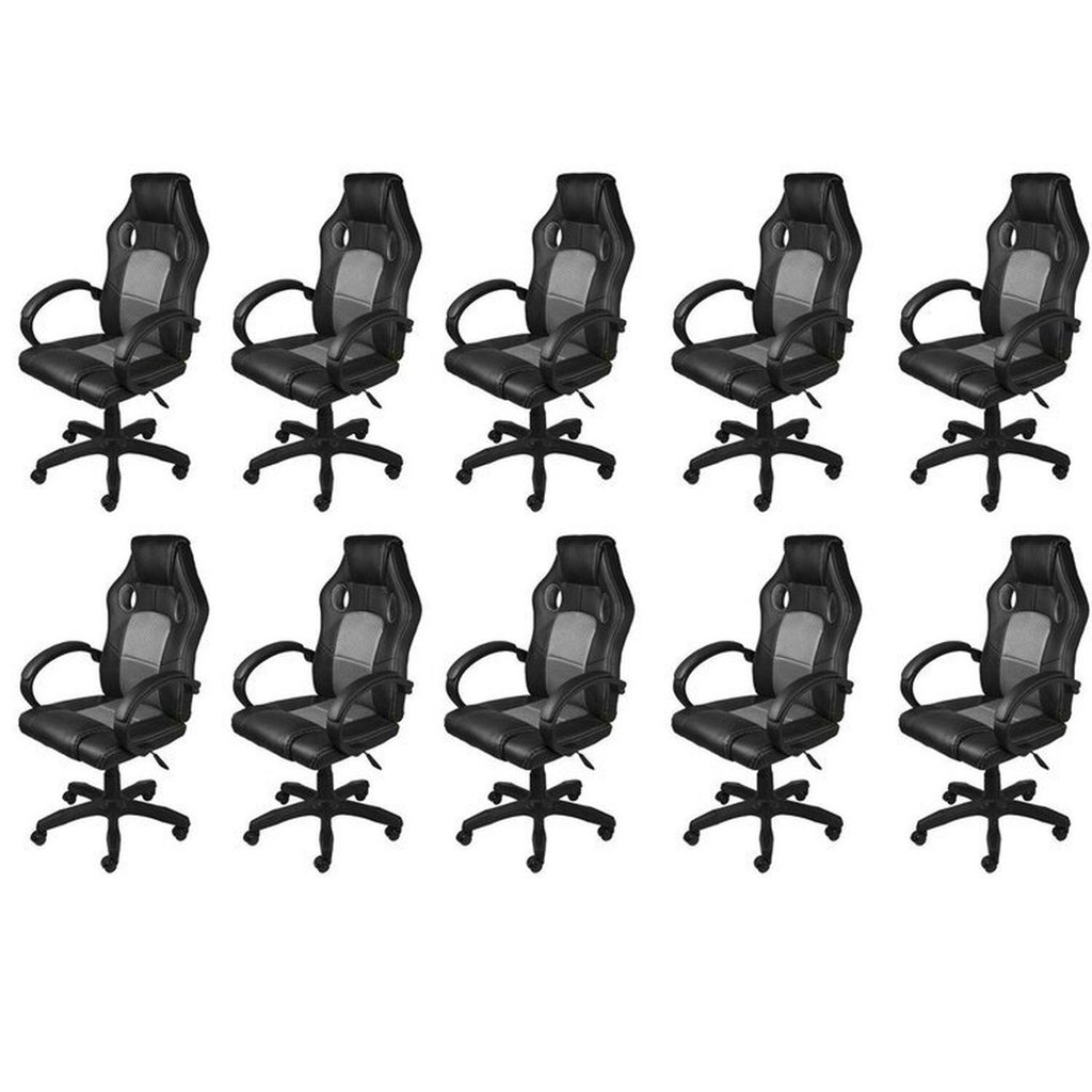 Kit 10 Cadeiras Gamer com Relax e Braço Estofado Raptor 3316 Preto Preto