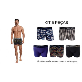 Kit 5 Cuecas Boxer Adulto com Elástico Bordado Confortável