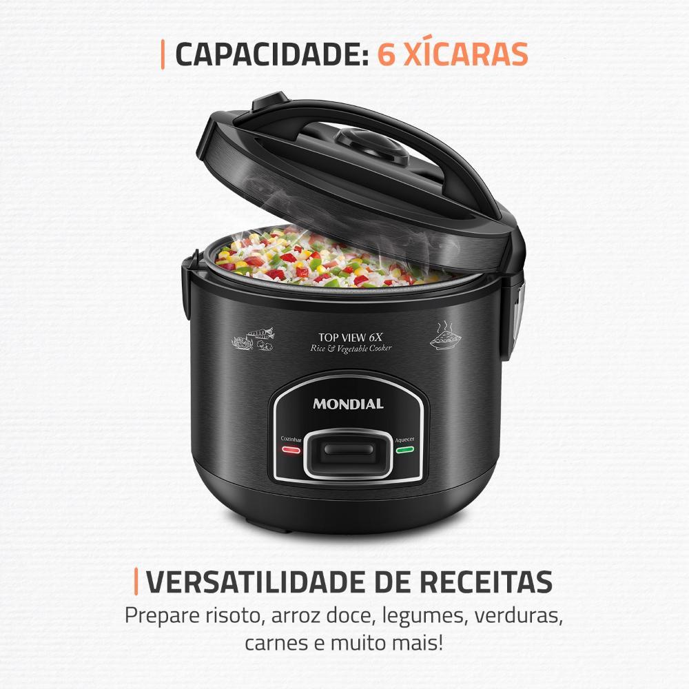 Panela Elétrica Mondial PE-30-6X 6 Xícaras 500W 220V Inox Black Top View Black — imagem 2 de 2
