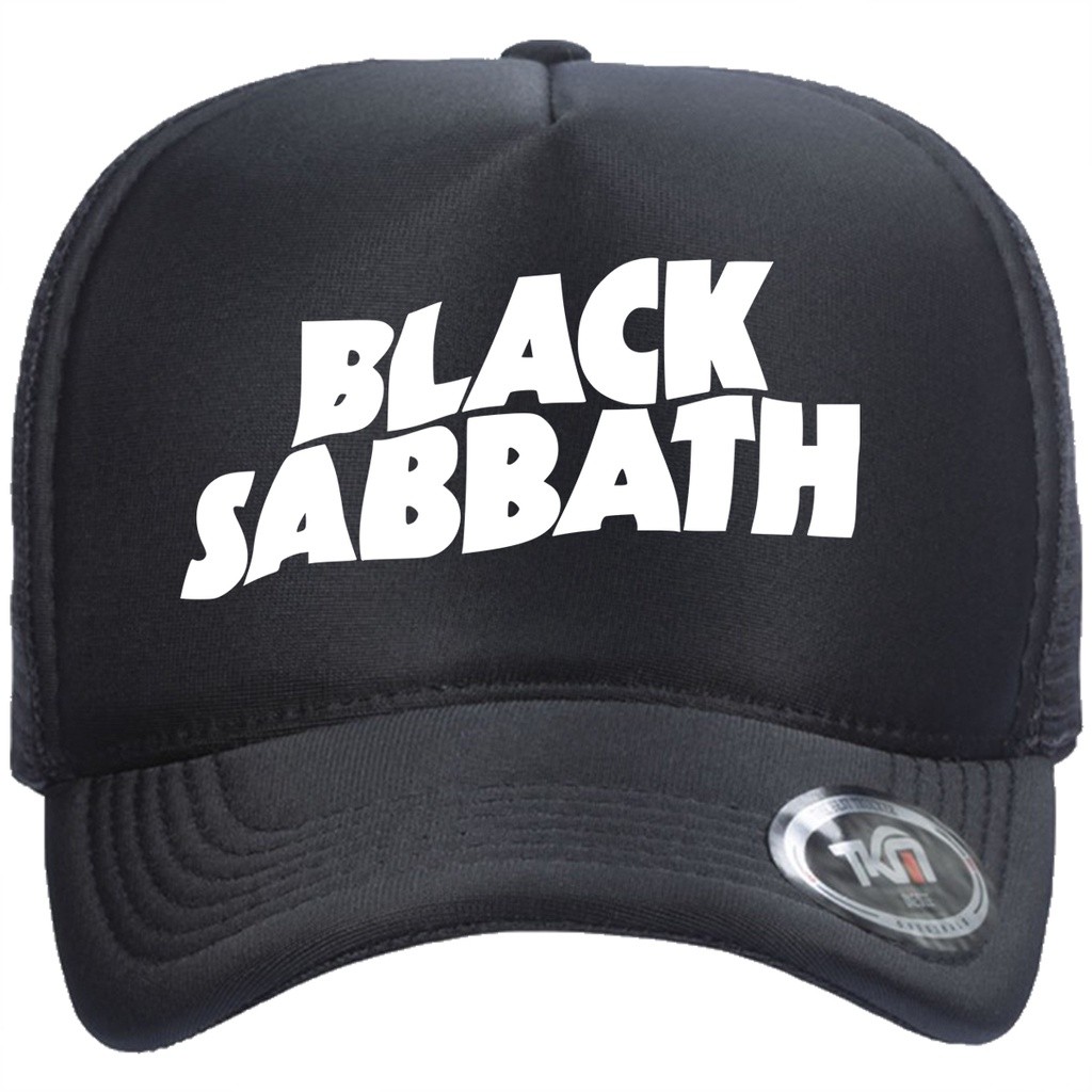 Boné Trucker Aba Curva Black Sabbath Preto Masculino Unissex Tela Respirável Telinha Casual