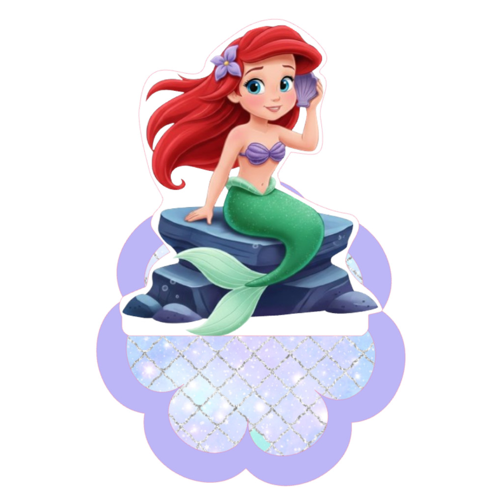 Kit Aplique 3D Personalizado Pequena Sereia Tags de Festa em Pé, Lembrancinhas Temáticas para Aniversário Infantil