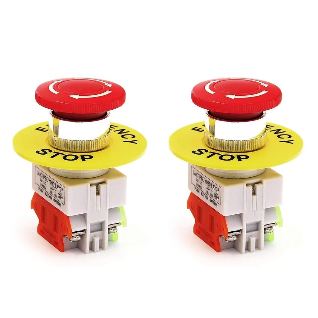 Botão de Parada de Emergência RuoFeng 22mm com Tampa Vermelha em Forma de Cogumelo, Botão de Parada de Emergência com Si