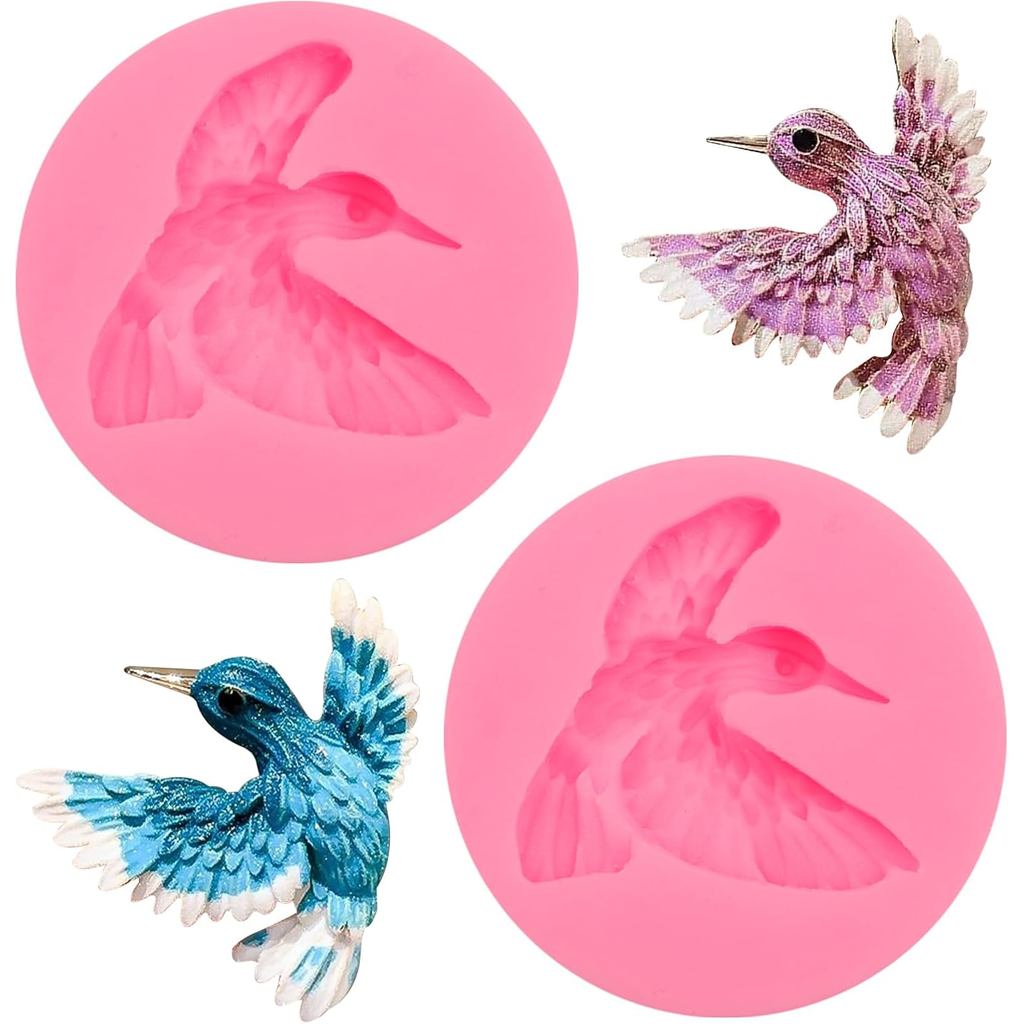 Molde de Silicone para Fondant em Forma de Beija-Flor, Molde para Decoração de Bolos, Rosa, Conjunto de 2