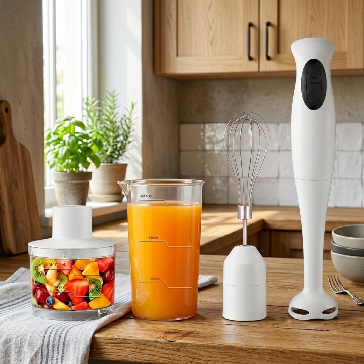 Mixer de Mão 300W 3 em 1 Inox com Batedor e Triturador 127V Baoshi