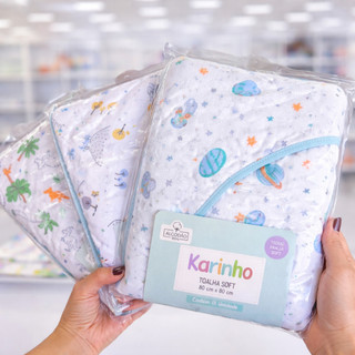 Kit 3 Toalhas de Banho Soft com Capuz para Bebê 100% Algodão 80x80cm Alta Absorção Macias Infantil