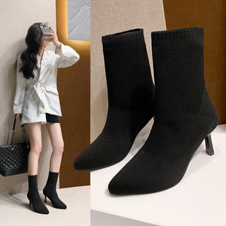2025 outono inverno 8cm Martin botas de malha estiramento botas meias botas sapatos femininos botas All-Match botas curt