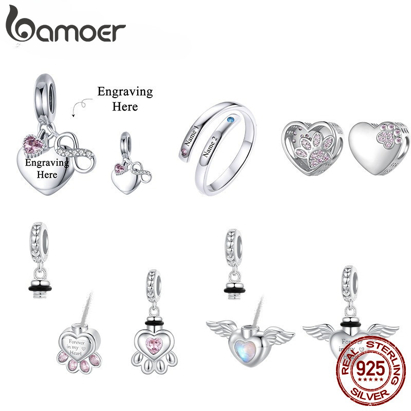 Bamoer Prata Esterlina 925 Letras Personalizadas Pingente E Anel Colar Gravado