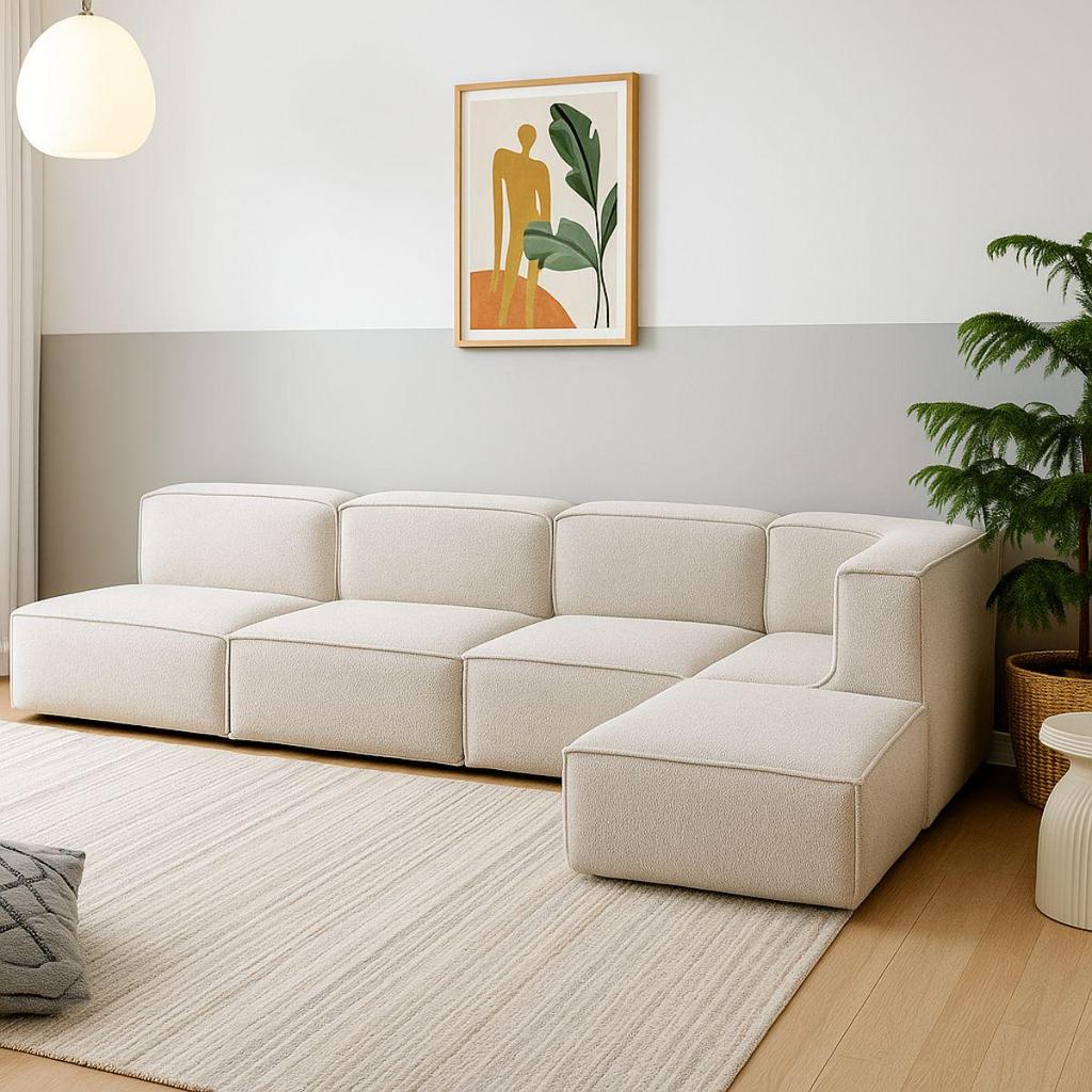 Imagem Sofá Modular Flow 4 Lugares com 1 Braço1 e 1 Chaise para Sala Moderna Premium