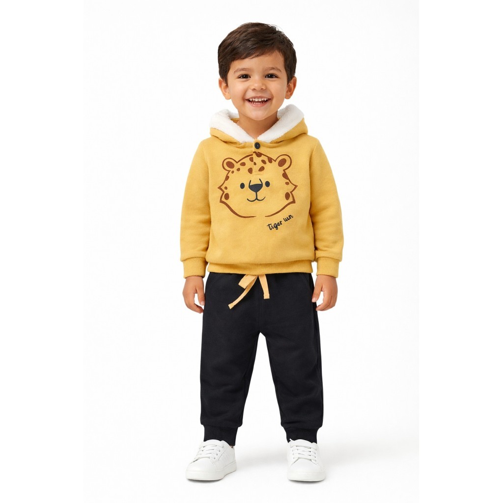 Conjunto Infantil Menino Moletom Peluciado Com Capuz Leanzinho Caramelo