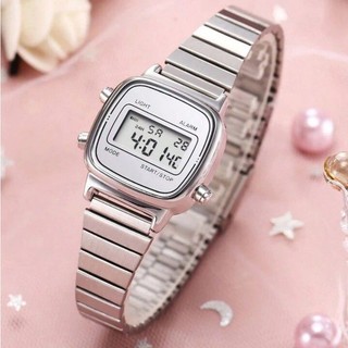 Relógio Feminino Prata Mini Oval Digital Pequeno Delicado Prova D'água Moda Feminina Tendencia