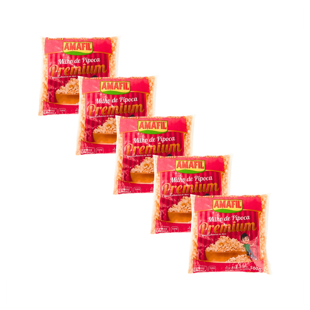 Milho de Pipoca Amafil 500g Kit 5 | Premium, Alto Rendimento, Pipoca Grande, Crocante e Saboroso