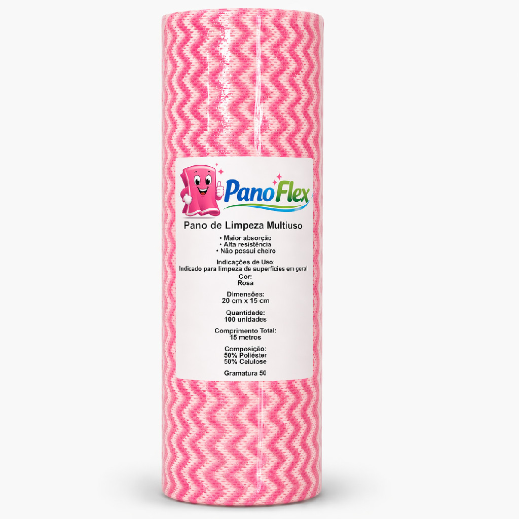 100unidades Pano de Limpeza Rosa PanoFlex 20x15cm Alta Absorção Multiuso