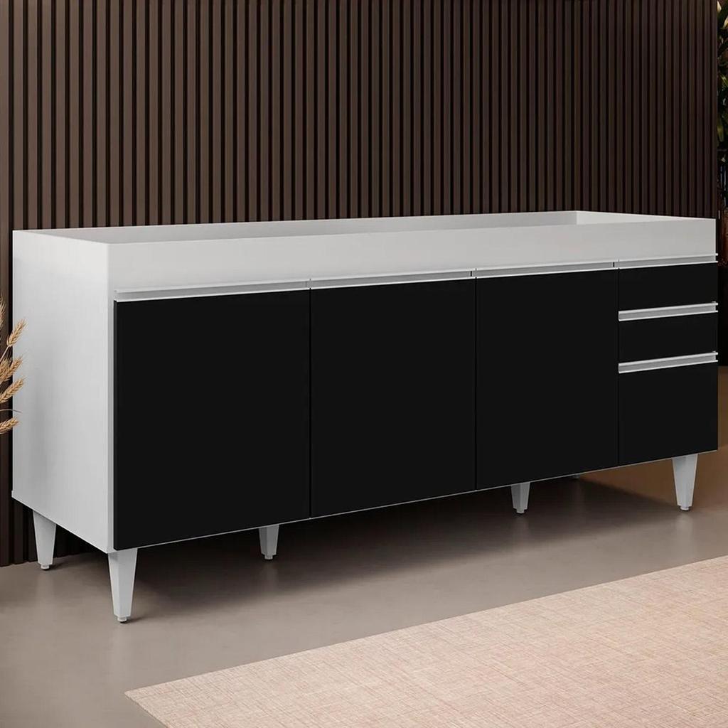 Balcão Gabinete para Pia 180cm sem Tampo Dallas Branco/Preto - Lumil