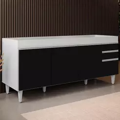 Balcão Gabinete para Pia 180cm sem Tampo Dallas Branco/Preto - Lumil