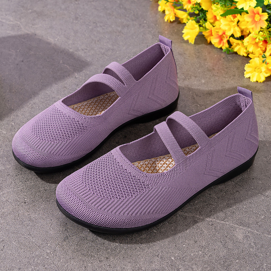 Sapatos femininos primavera sapatos casuais sola macia não cansado sapatos femininos voando tecido respirável único sapa
