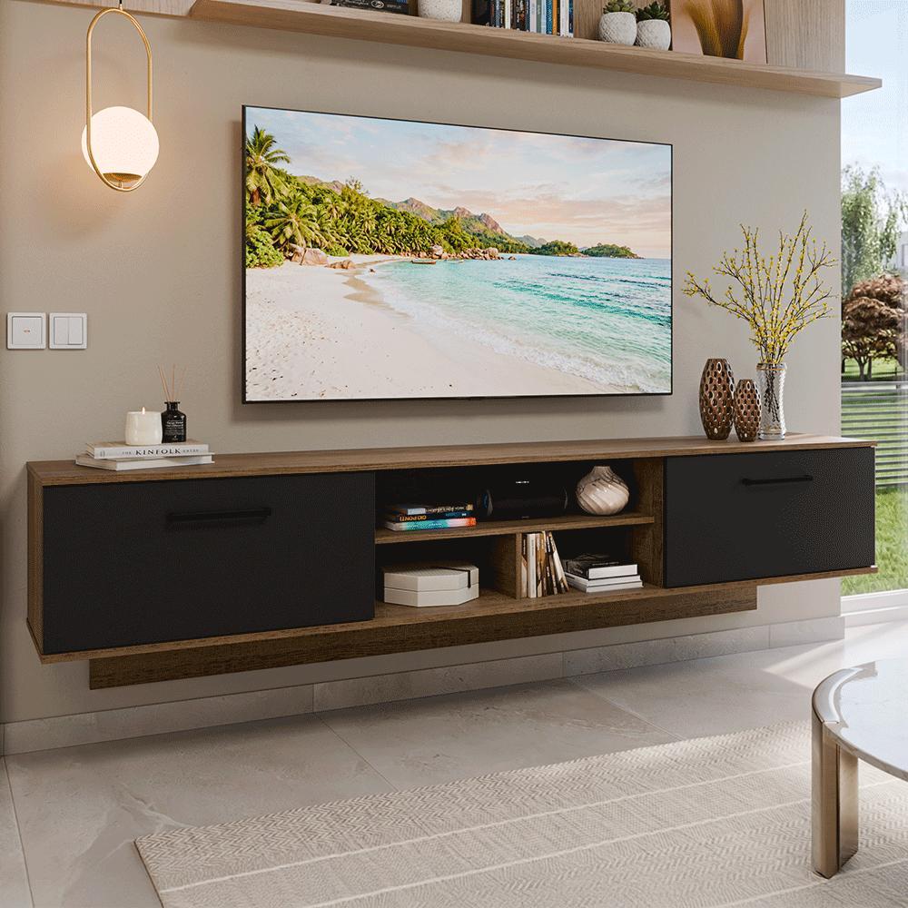 Rack Suspenso para TV até 80 Polegadas 218 cm 2 Portas Rustic/Preto Agata Madesa