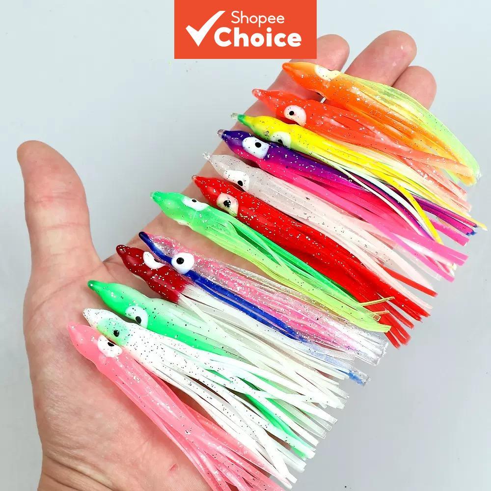 7,5 cm/2,9 polegadas Isca de Pesca Luminosa Sabiki com Saia de Lula, Isca Macia para Trolling, Kit com 10 Unidades