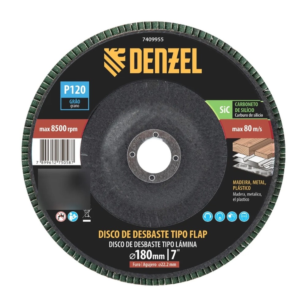 Disco Flap Desbaste Denzel Grão 120 180x22,2mm 1 Peça