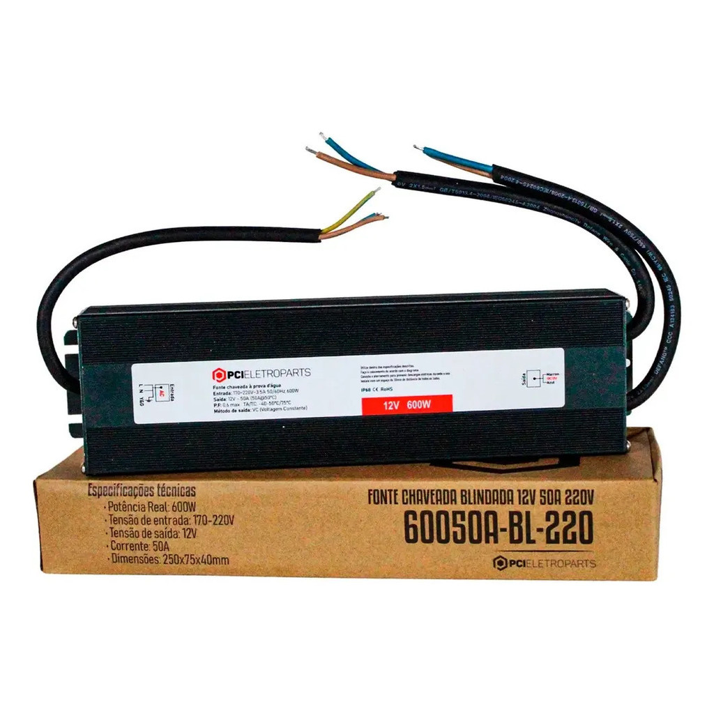 Fonte Chaveada Blindada 12v 50a 600w 220v Ip67 A Prova Dágua