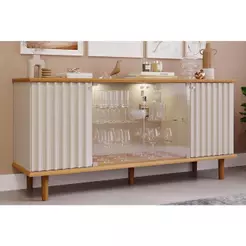 Buffet de Sala Jantar Janice 4 Portas c/ Vidro Nature/Off White - Cimol