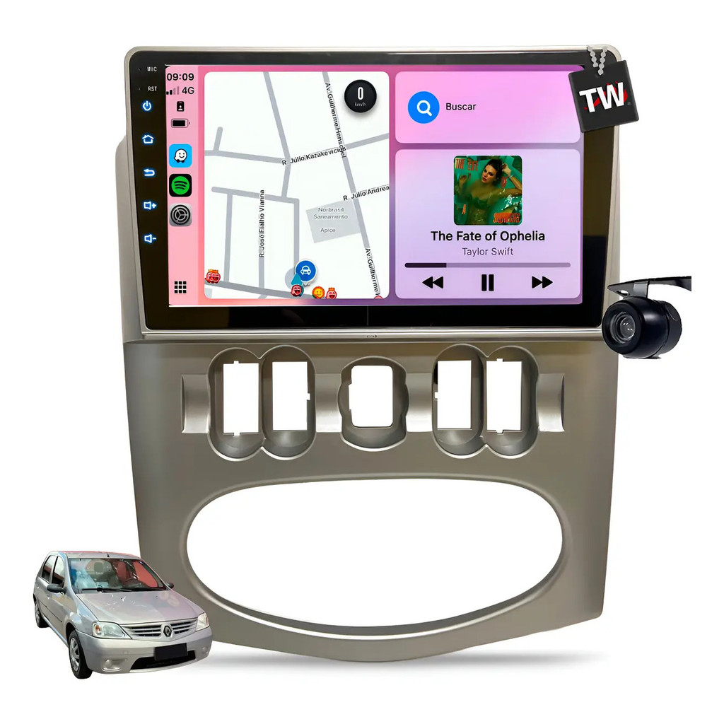 Central Multimídia Genko Mp10 Logan 2007 À 2011 Carplay Waze