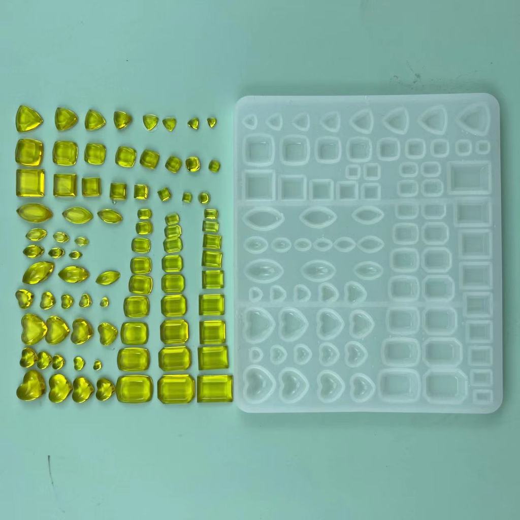 Molde de Silicone Resina Facetado – Diamante Coração Navete Quadrado DIY Epóxi Joias