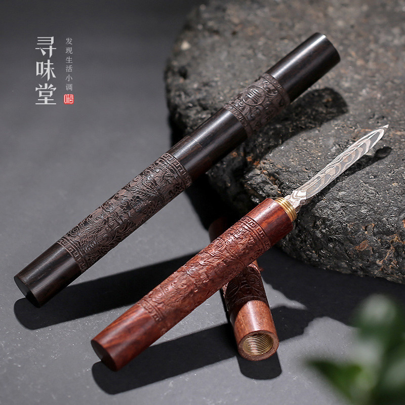 Faca de chá Dragon Phoenix Chengxiang Pu'er | Cone de chá de aço damasco em relevo madeira maciça aço inoxidável bolo de