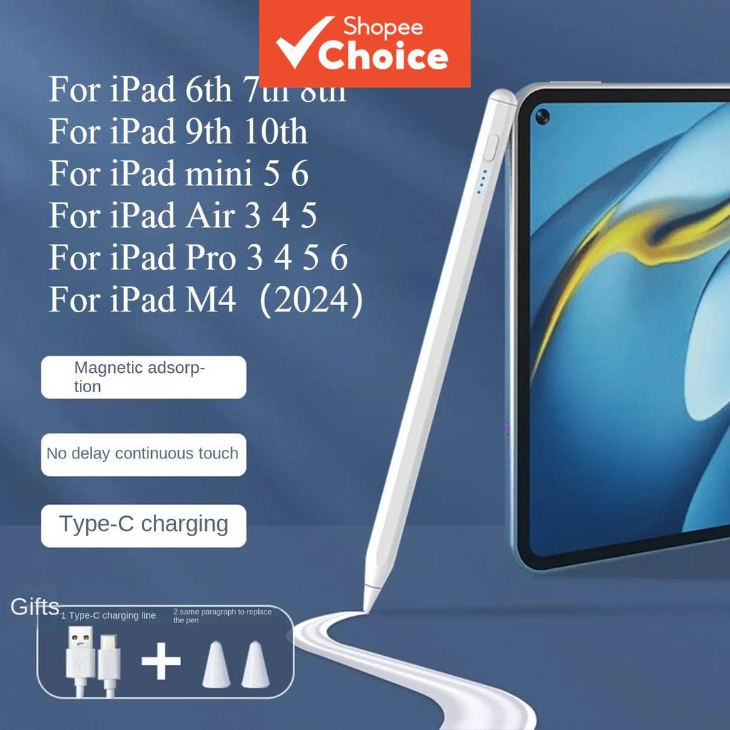 Caneta para iPad com rejeição de palma e inclinação, compatível com Apple Pencil 2 2018-2024, para iPad Pro 11, 12,9,