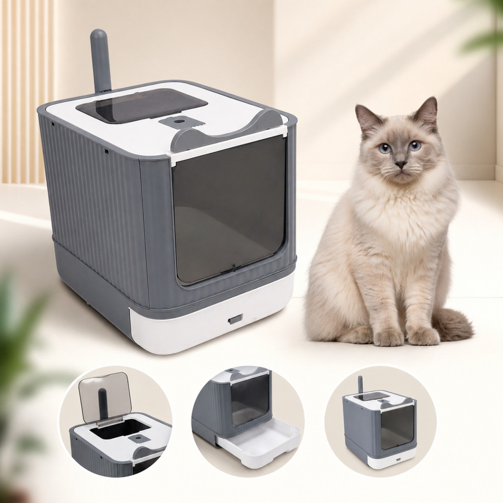 Caixa de Areia Sanitária Fechada Toalete Premium pra Gatos Bandeja Estilo Gaveta Saída Superior Napi