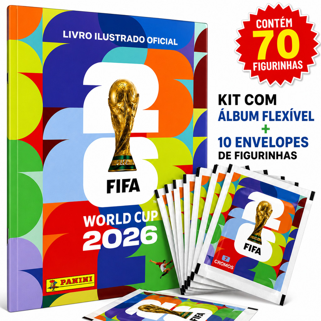 Album Oficial Copa do Mundo 2026 + 70 Figurinhas Complete seu álbum Capa Mole Jogadores Colecionáveis