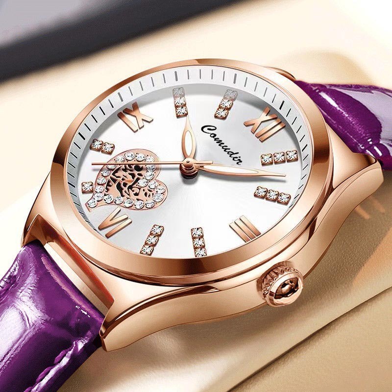 Relógios femininos relógios femininos relógio feminino rosa ouro oco relógio mecânico automático luz luxo nicho relógio 