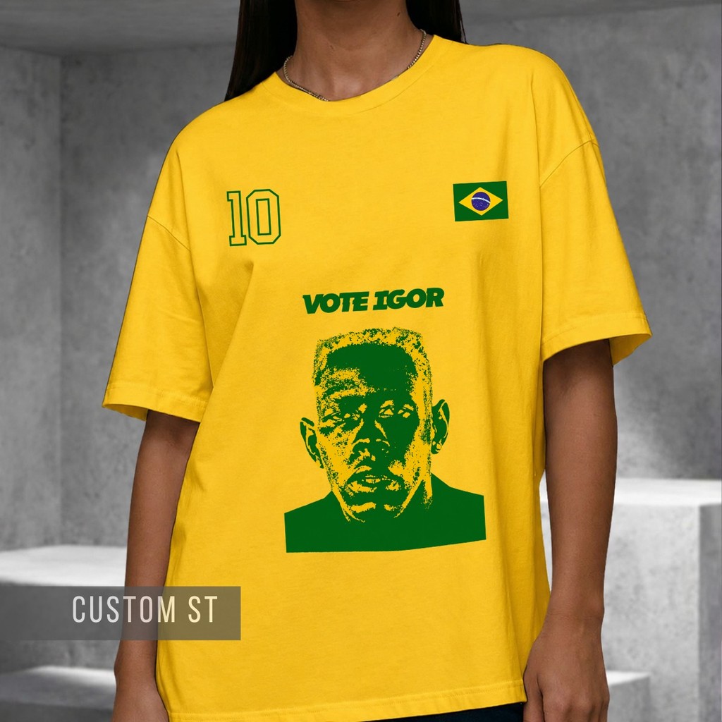 Camiseta Amarelo e Verde Tyler Vote Igor Rap Hip Hop Estética Brasil Camisa 10 Camisa Unissex 100% Algodão Oversized