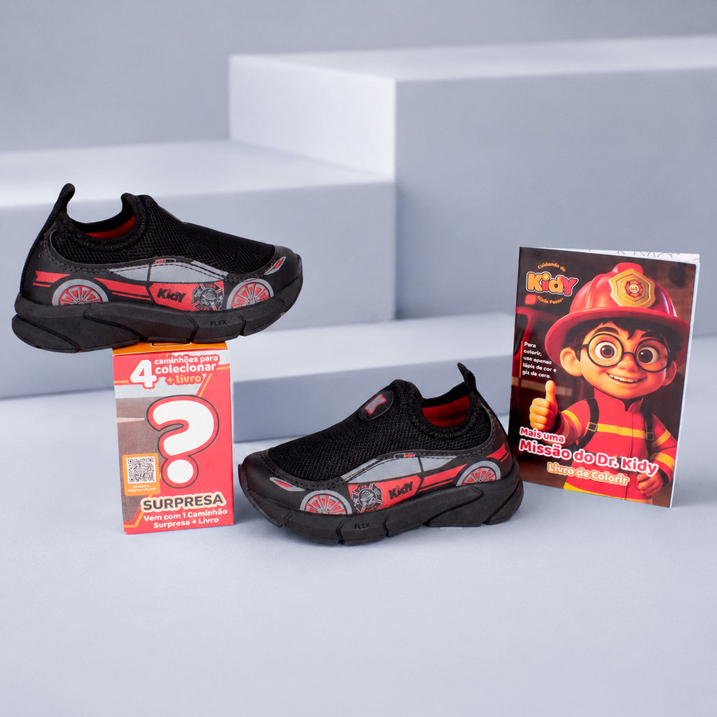 Tênis Infantil Menino Kidy Energy Baby Respitec Preto Calce Fácil Carrinho Confortável Leve Casual