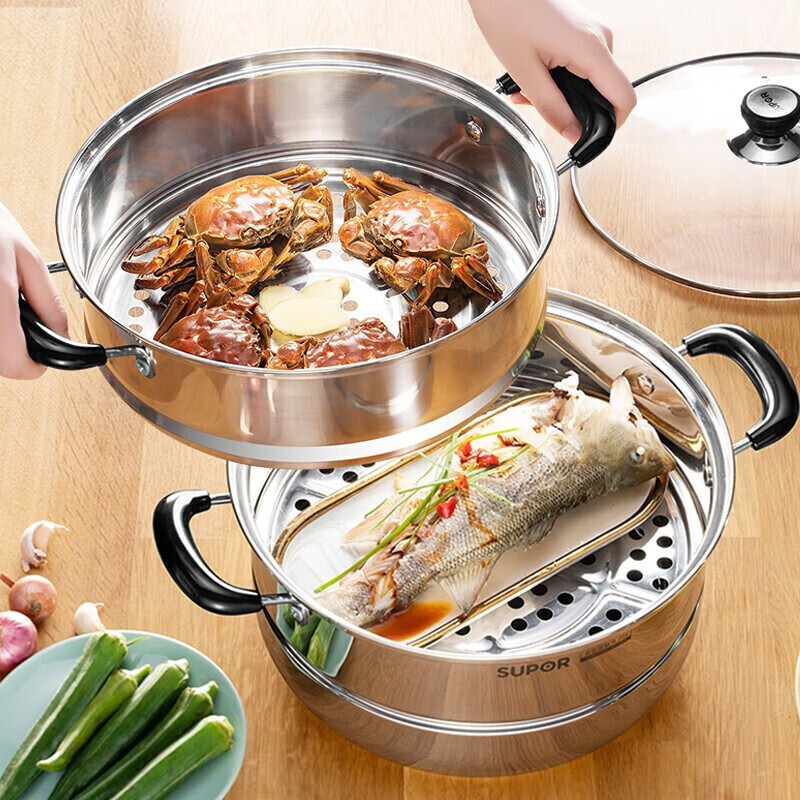 Vaporizador bom ajudante 304 aço inoxidável dupla camada vaporizador de fundo duplo 26/28cm panela de sopa fumegante est