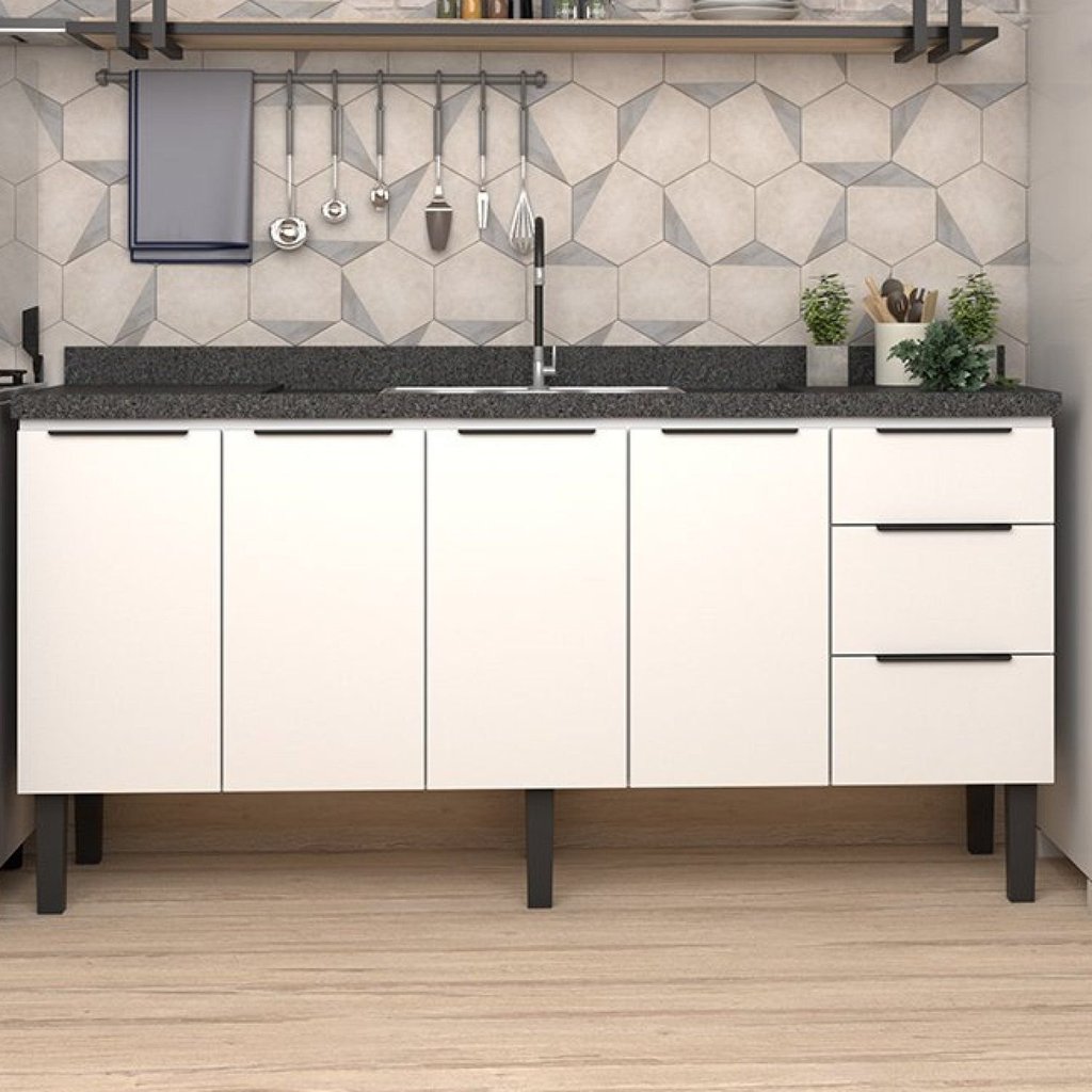 Balcão de Cozinha 4 Portas 3 Gavetas 174cm Júpiter Branco 174