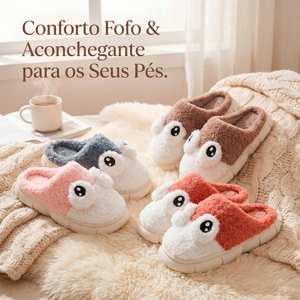 Pantufa Infantil Pelúcia Olhinhos Monstrinho Fofa Antiderrapante