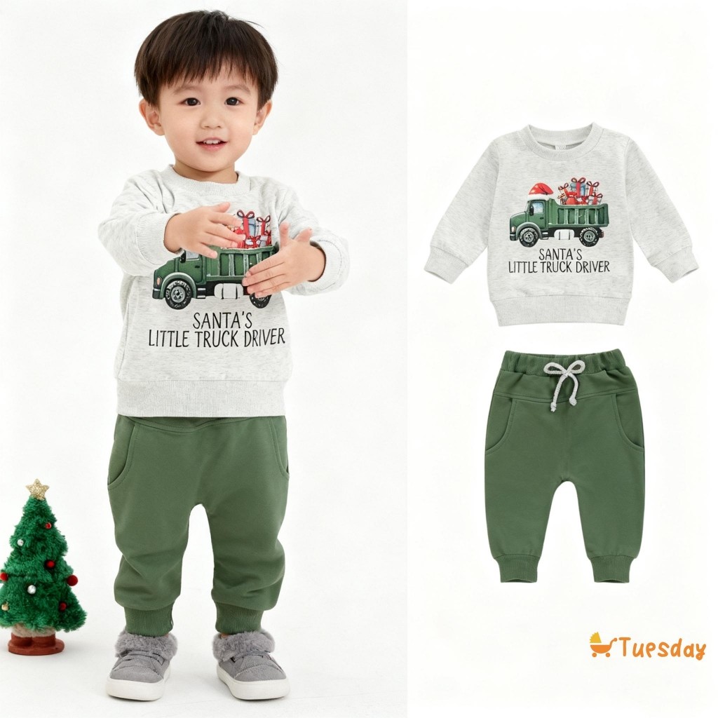 Conjunto De Moletom E Calça De Corrida Com Estampa De Caixa De Presente De Caminhão Gola Redonda