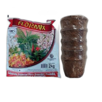 [KIT PLANTIO] = KIT COMPOSTO DE 05 VASOS DE FIBRA DE COCO MODELO CONE RETO 0.35L + 1 PACOTE DE 2 KG DE SUBSTRATO FLORMIX