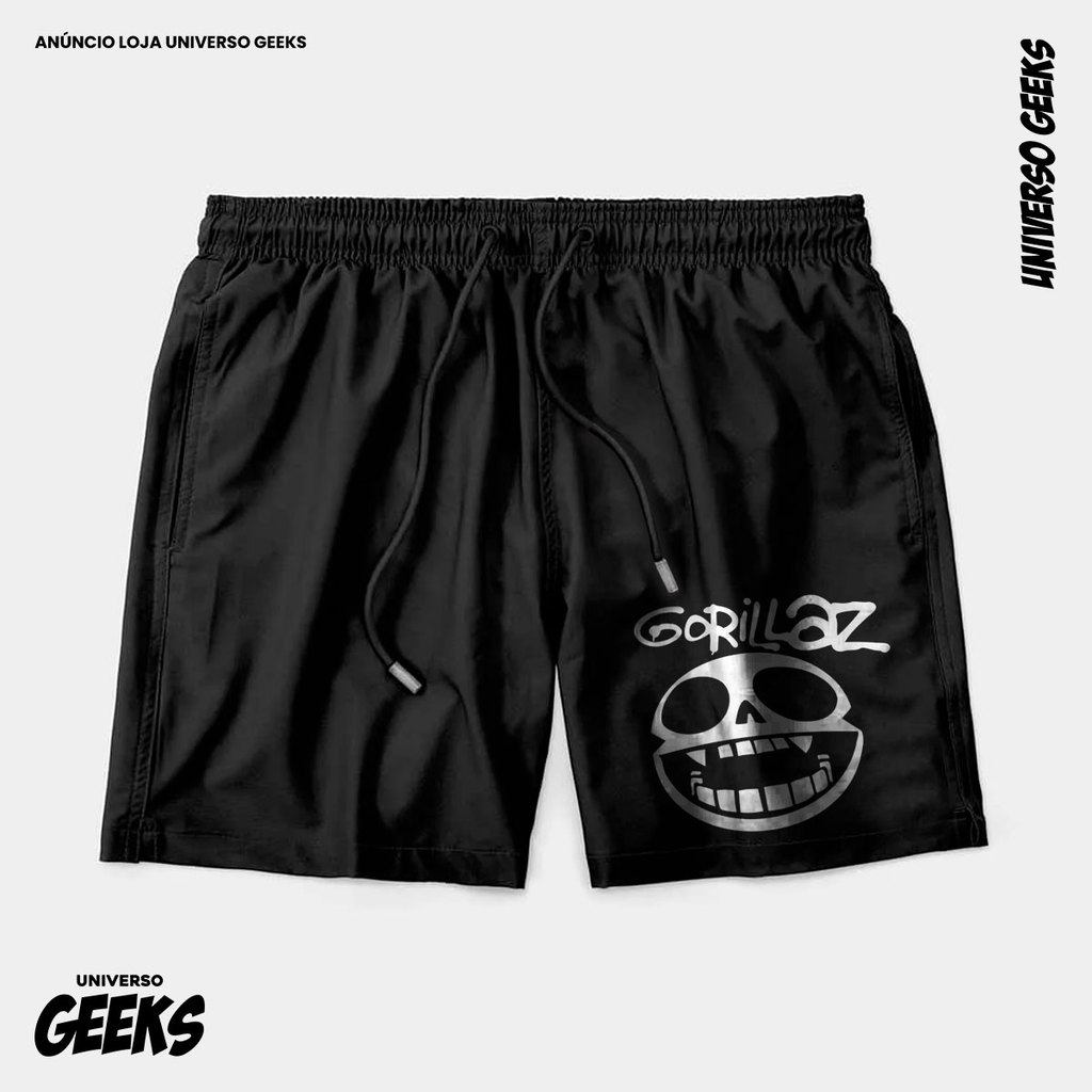 Bermuda Tactel Gorillaz Logo Fantasma Short Confortável Com Elastano Ideal Lazer Treino Esportes Praia