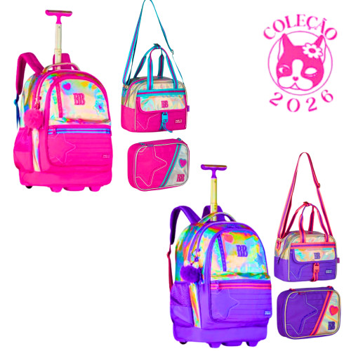 Kit Mochila de Rodinhas com Lancheira e Estojo Rebecca Bonbon Holo Shine em Oferta na Shopee