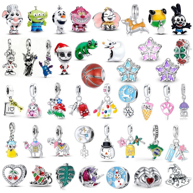 Pingente Berloque Prata 925 Charme Aço Inoxidável Contas DIY Desenhos Animados Jóias Presente Pulseira Colar Acessórios