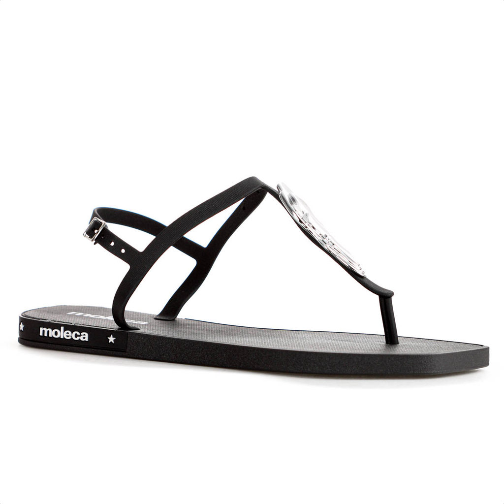 Sandália Moleca Tira Pronta C/ Detalhe Preto e Prata - Feminino em Oferta na Shopee