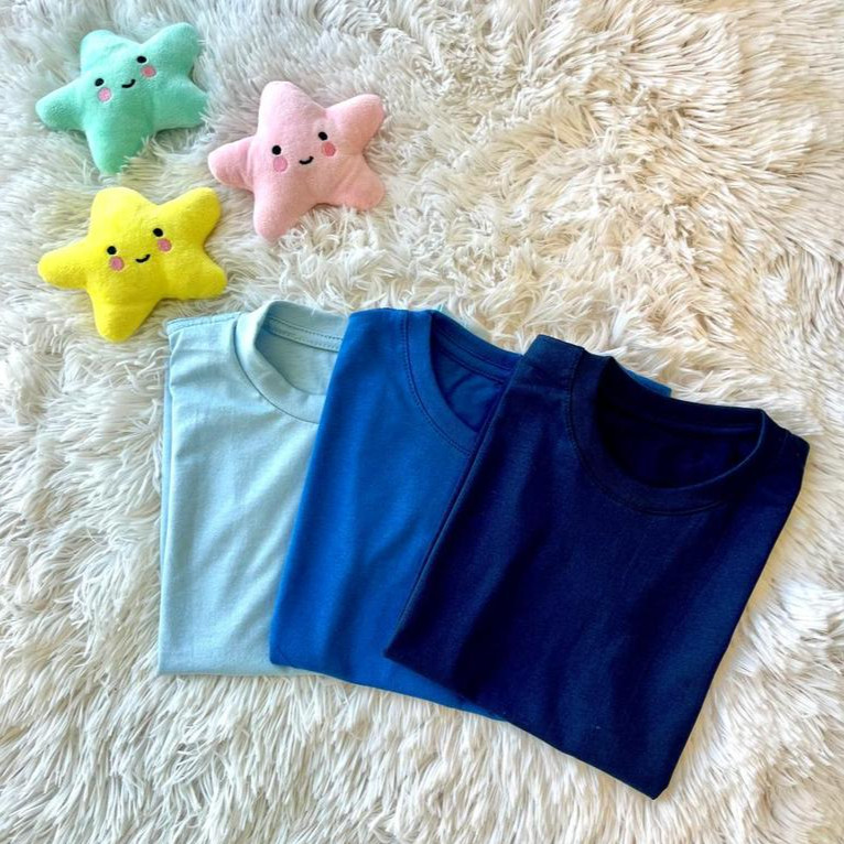 Kit 3 Camiseta Infantil Azul 100% Algodão Lisa Básica Confortável e Leve para o Dia a Dia
