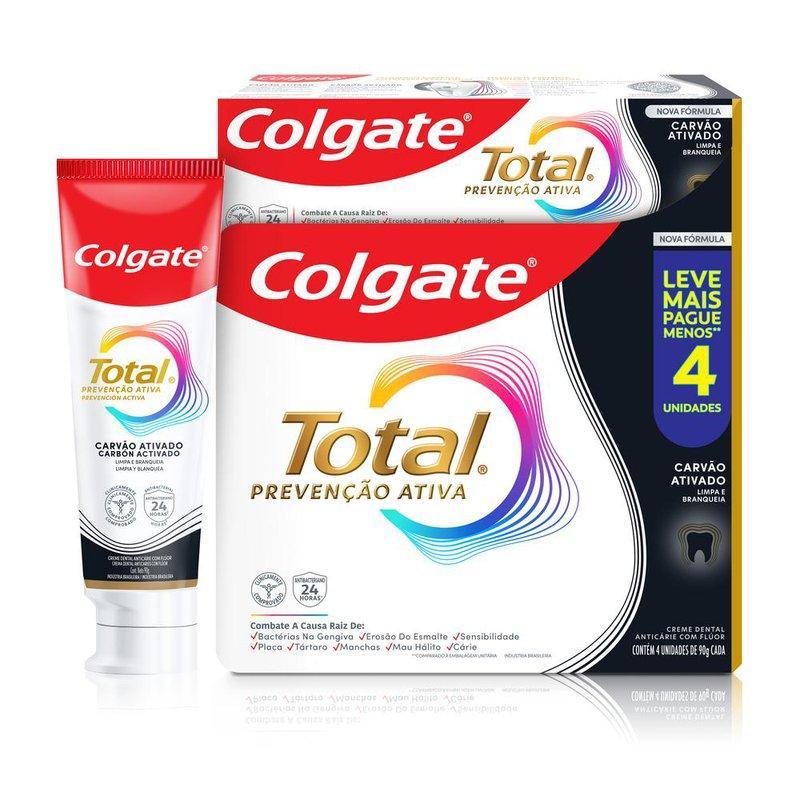 Kit Creme Dental Colgate Total Carvão Ativado 4 Unidades 90g Cada em Oferta na Shopee