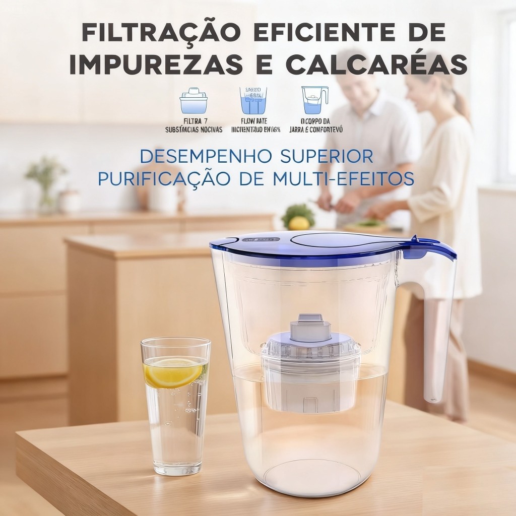 Jarra de Água 4,2L com Filtro, Temporizador e Cartucho de Substituição - PP de Grau Alimentício
