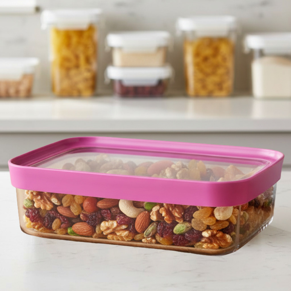 Pote Porta Frios Salada Lanches Frutas Organizador Geladeira Armário 1,1L Cor Rosa