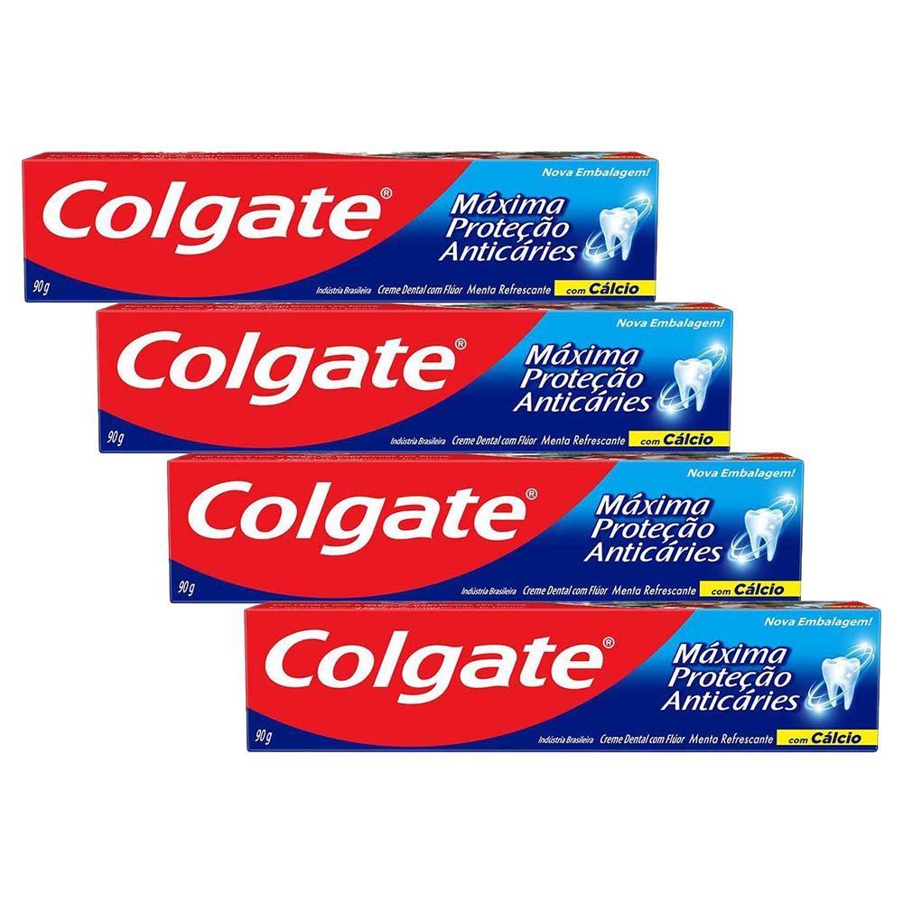 Kit 4 Cremes Dentais Colgate Máxima Proteção Anticáries 90g em Oferta na Shopee
