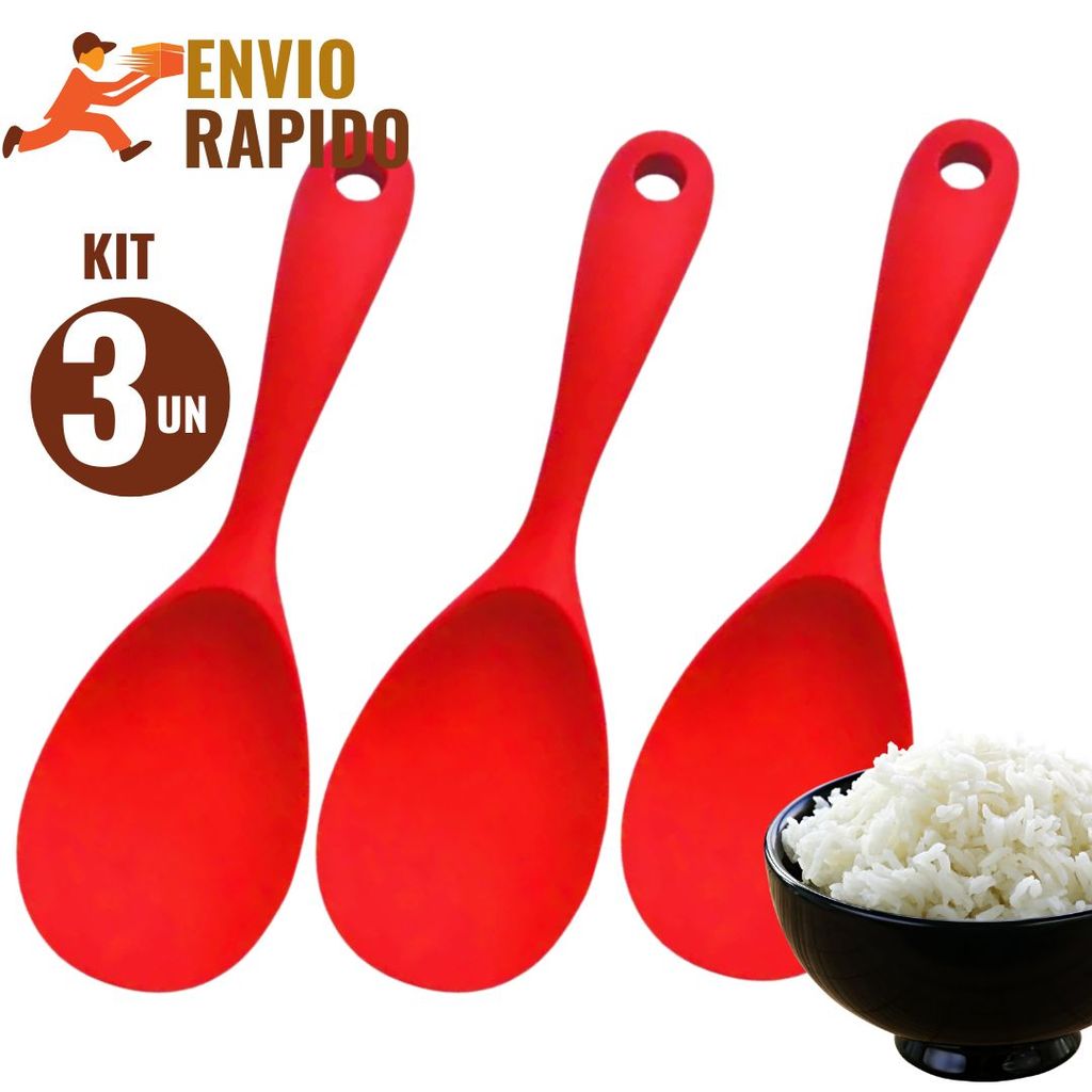 Kit 3 Colheres de Servir de Silicone Utensílios de Cozinha Antiaderente Não Risca Panela Resistente